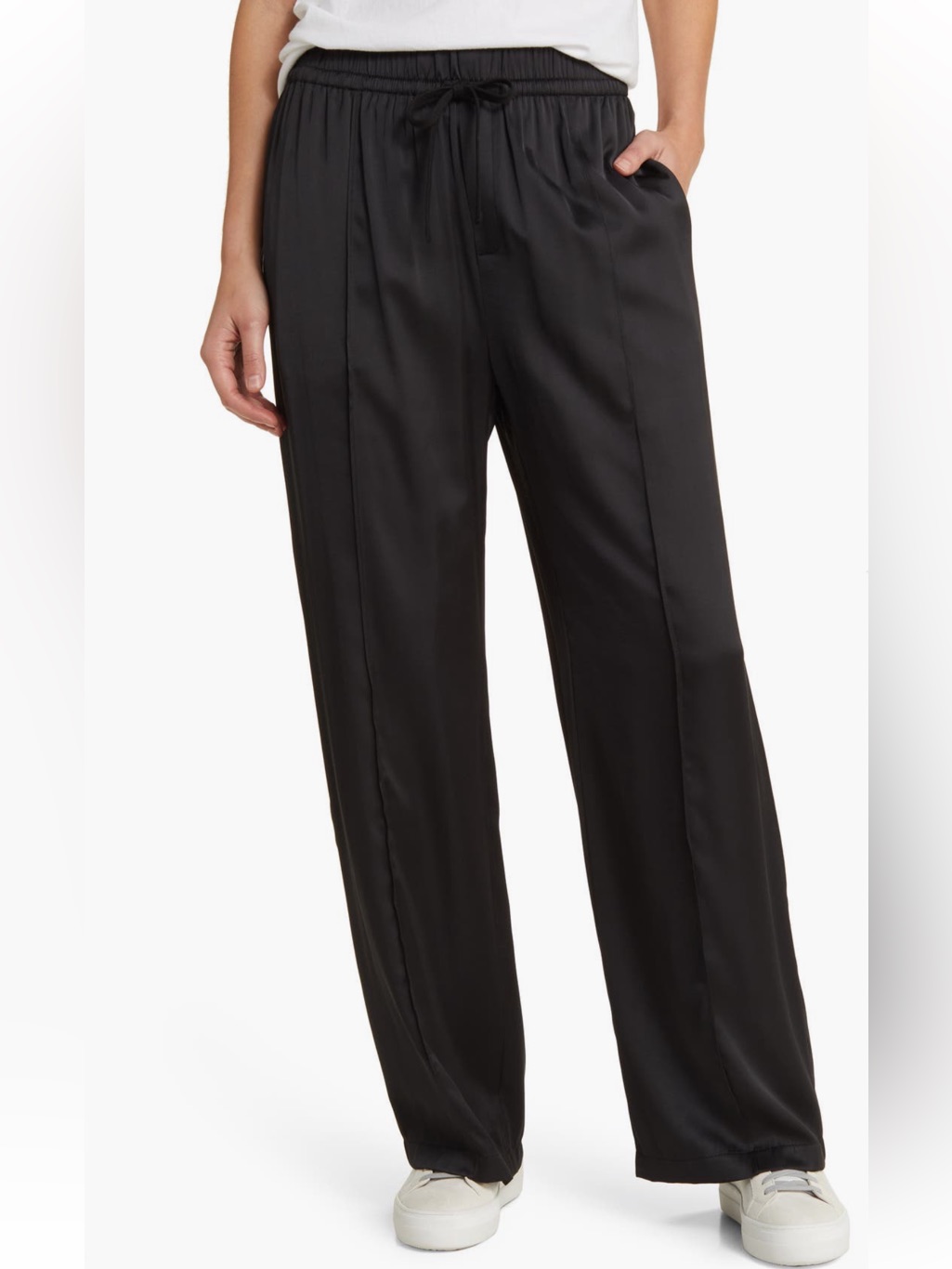 Treasure & Bond Black Satin Wide-Leg Pull-On Pants Size Xs